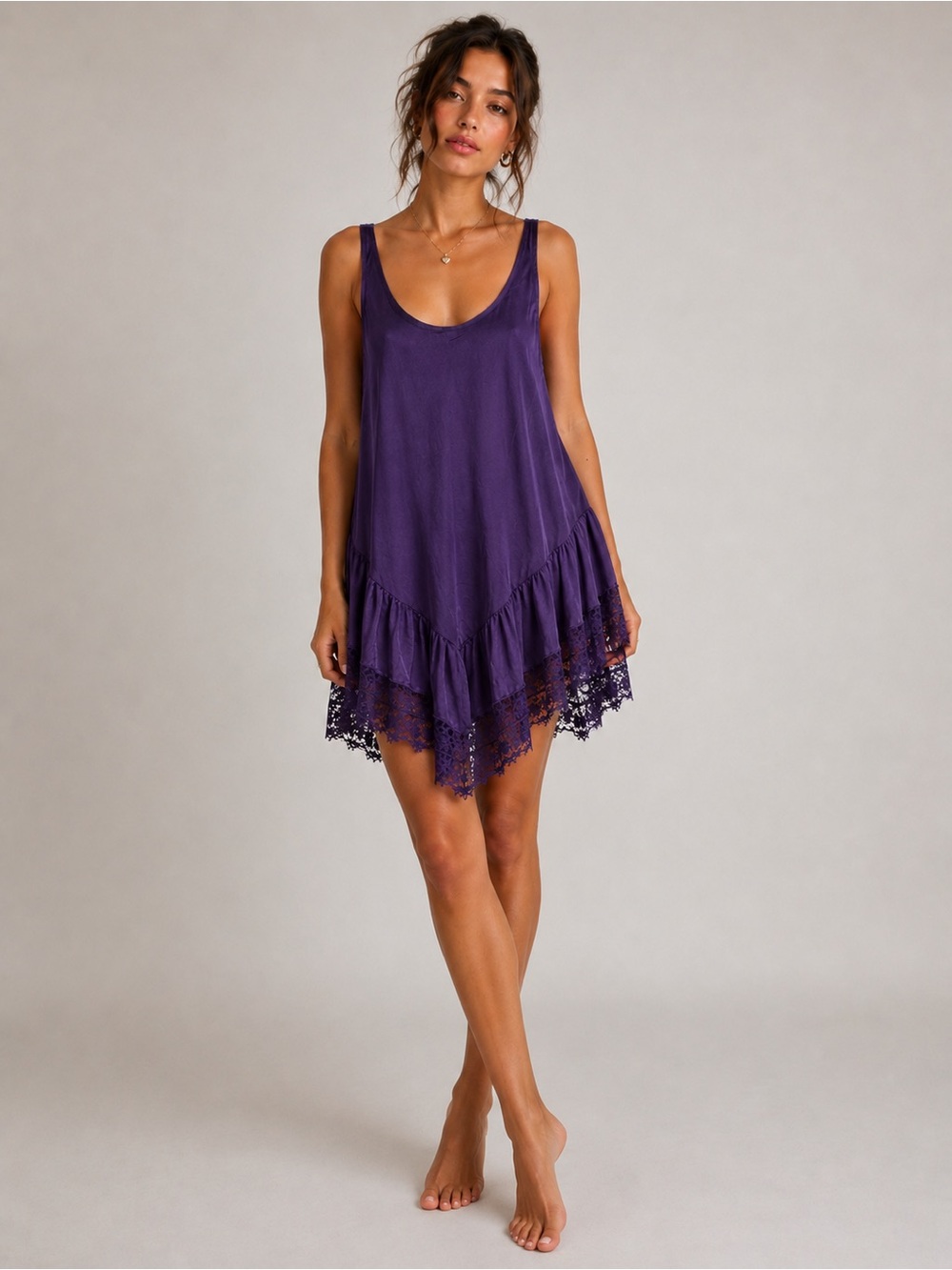 NWT Intimately Free People Young & In Love Gothic Grape Lace Mini Slip Dress S